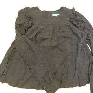 Brown Long Sleeve Blouse With Ruffles on Shoulders